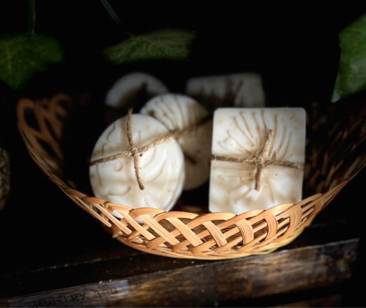 Handmade artisan soaps in basket