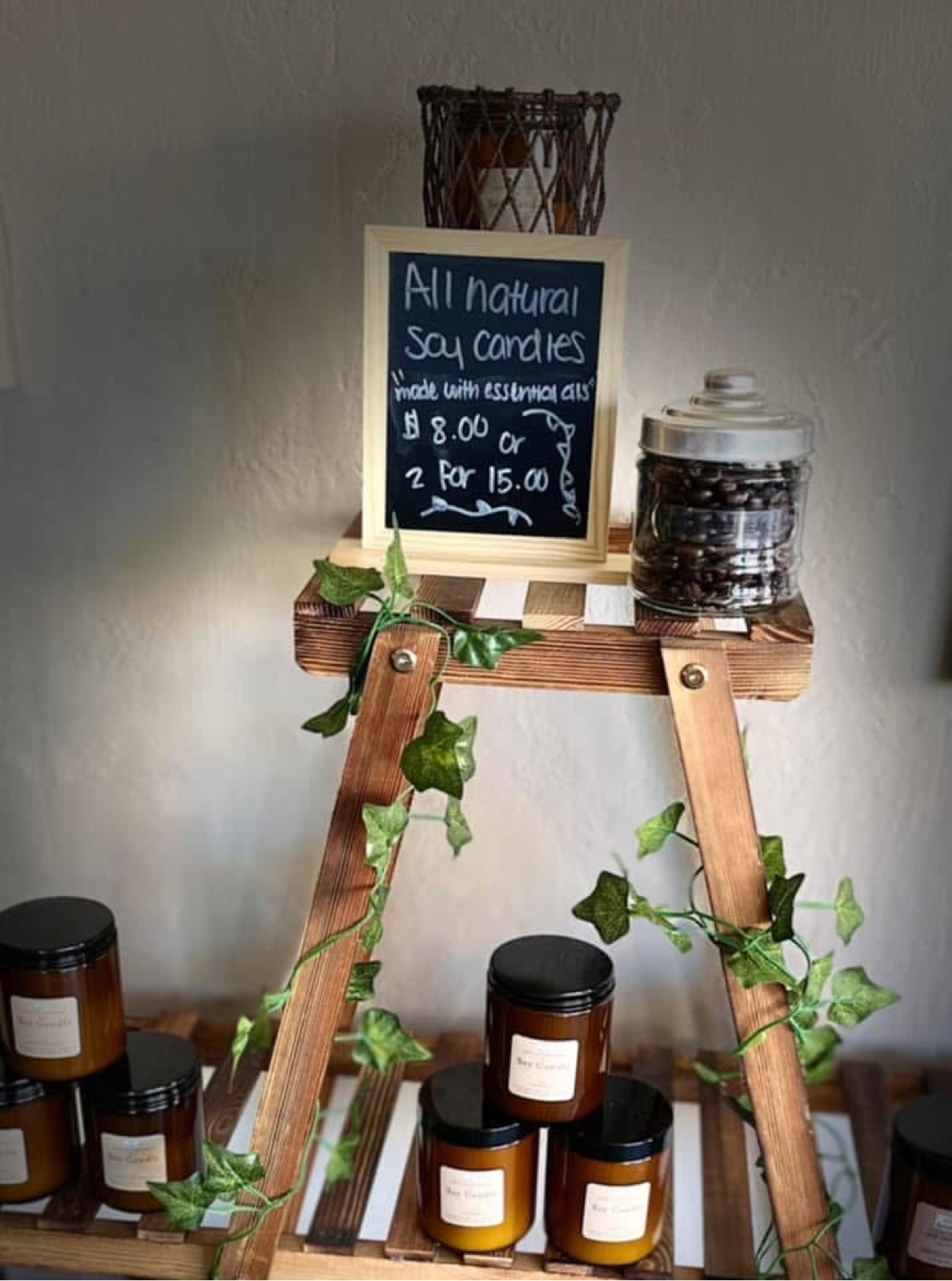 All-natural soy candles display