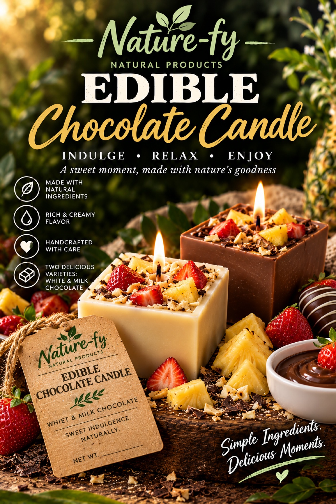 Nature-Fy Edible Chocolate Candle โ white and milk chocolate